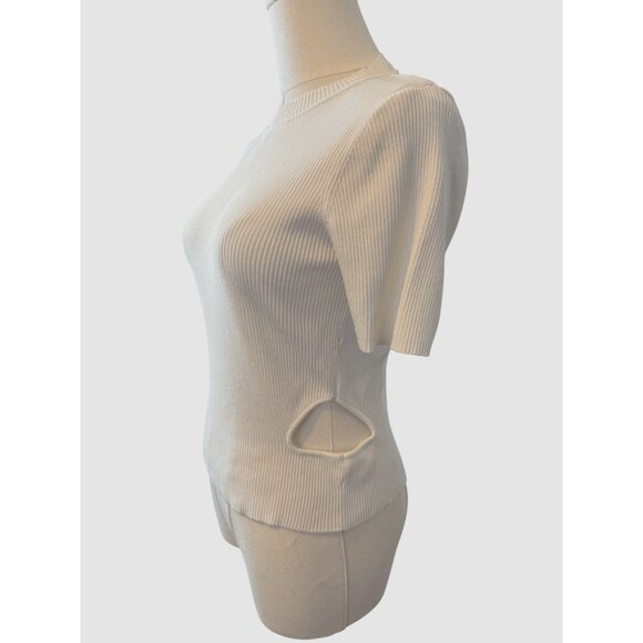 ZARA Medium White Ribbed Knit Top Waist Cutout - Picture 4 of 11